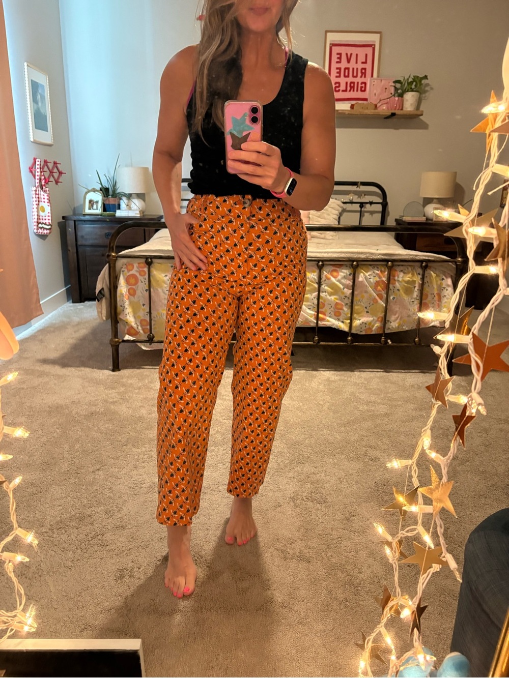 Maeve Orange Printed Cropped wide leg